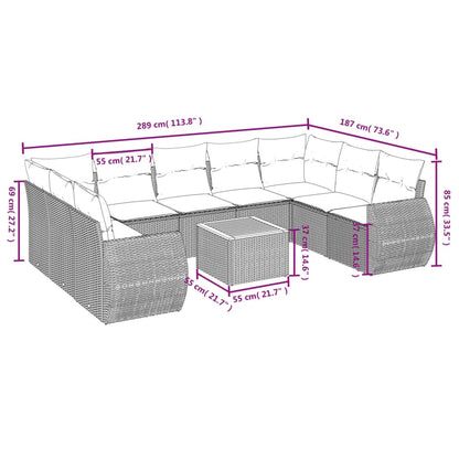Sofasæt Til Haven 10 Dele Med Hynder Polyrattan - Billede 3