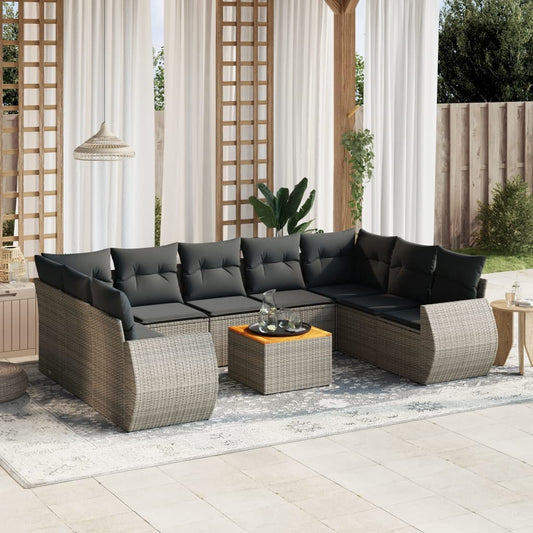 Sofasæt Til Haven 10 Dele Med Hynder Polyrattan Grå