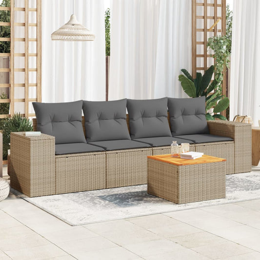 Sofasæt Til Haven 5 Dele Med Hynder Polyrattan Beige