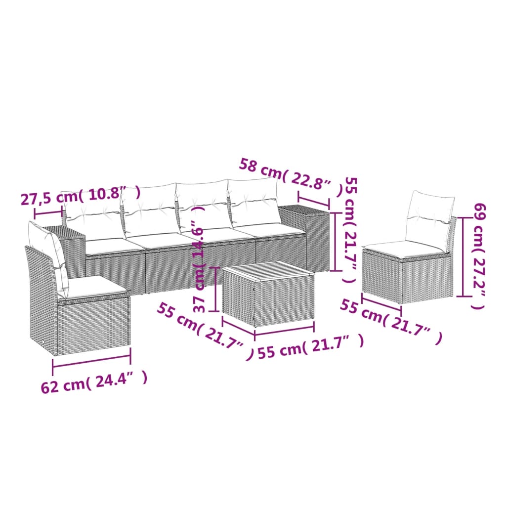 Sofasæt Til Haven 7 Dele Med Hynder Polyrattan - Billede 3