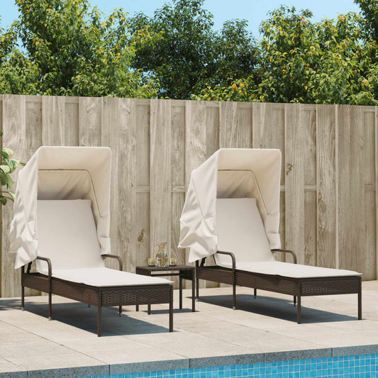 Liggestole 2 Stk. Med Baldakiner Og Bord Polyrattan