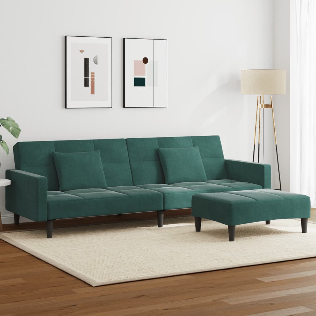 2-Personers Sovesofa Med Fodskammel Velour