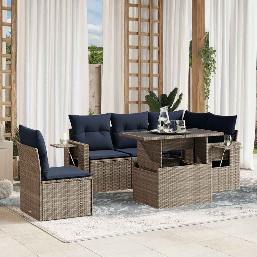 Havesofasæt Med 6 Dele Og Hynder Polyrattan - Hovedbillede
