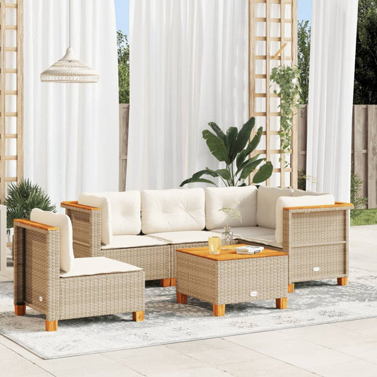 Sofasæt Til Haven 6 Dele Med Hynder Polyrattan Beige
