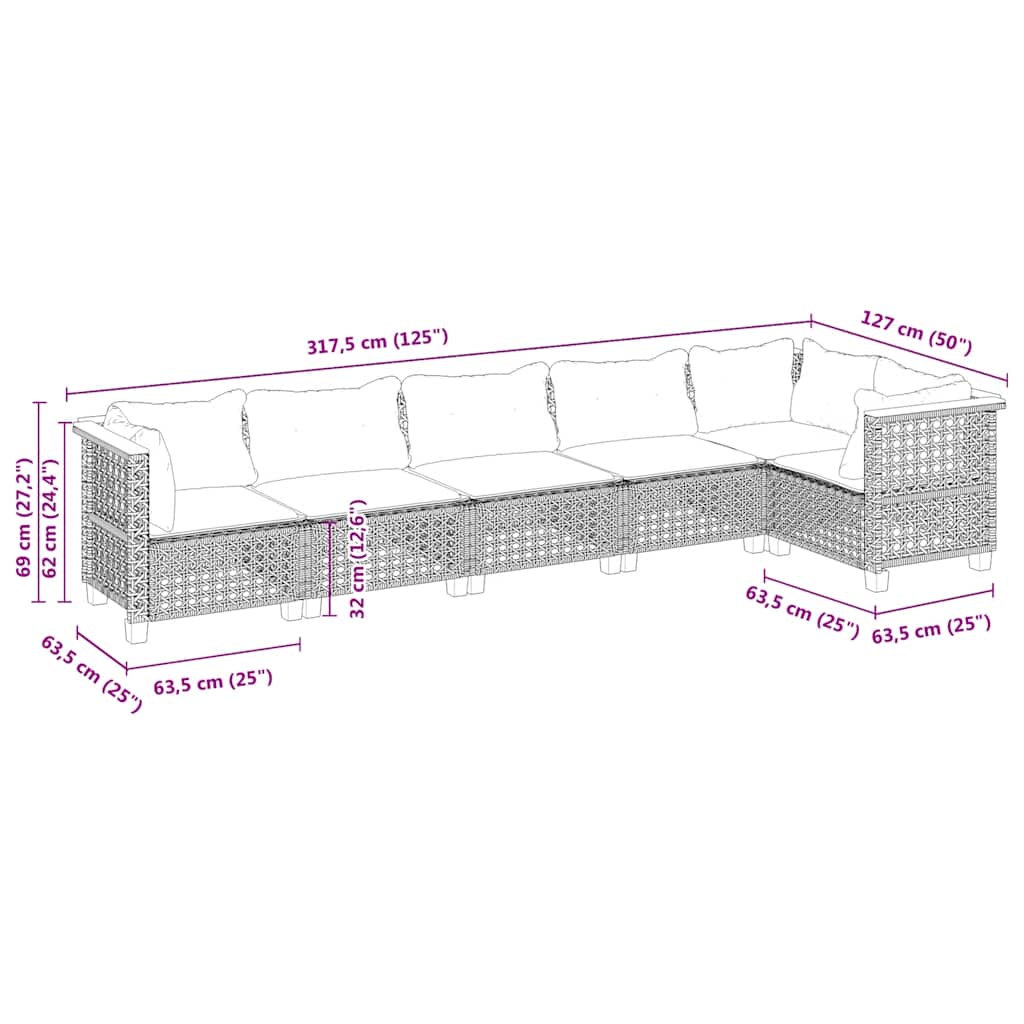 Sofasæt Til Haven 6 Dele Med Hynder Polyrattan - Billede 6