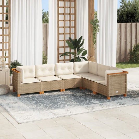 Sofasæt Til Haven 6 Dele Med Hynder Polyrattan Beige