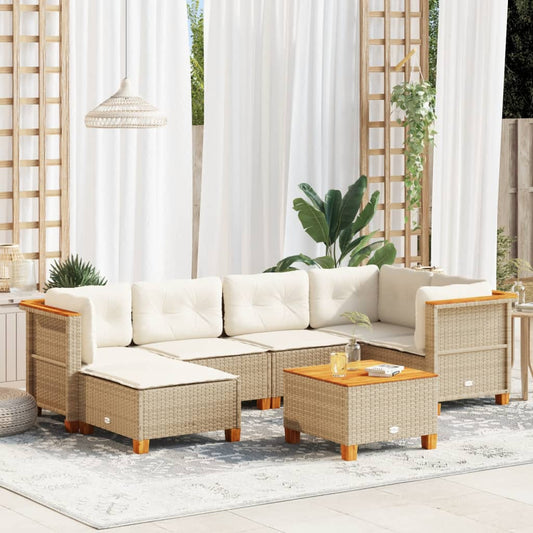 Sofasæt Til Haven 7 Dele Med Hynder Polyrattan Beige