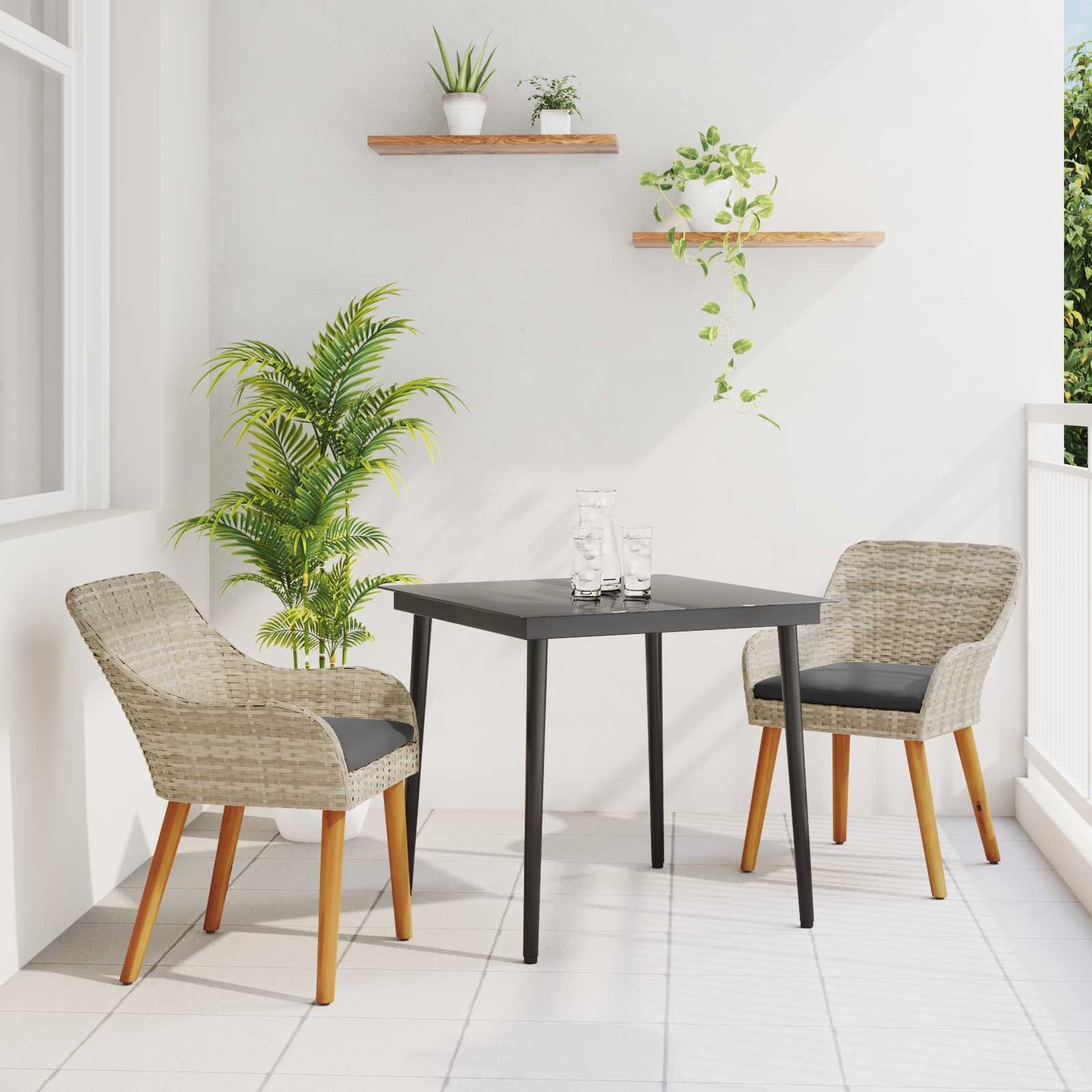 Have Spisebordssæt Med Pude 3 Dele Lysegrå Polyrattan - Variant 3261705