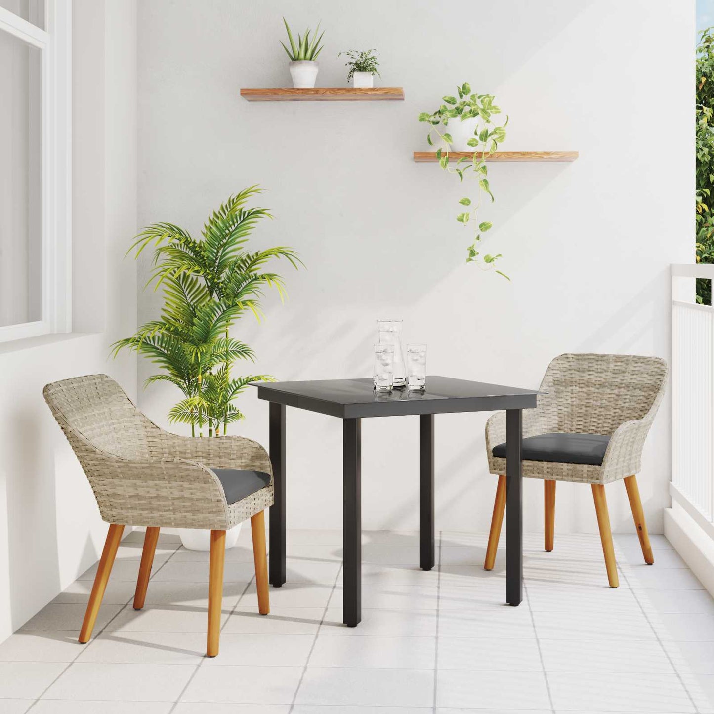 Have Spisebordssæt Med Pude 3 Dele Lysegrå Polyrattan - Hovedbillede