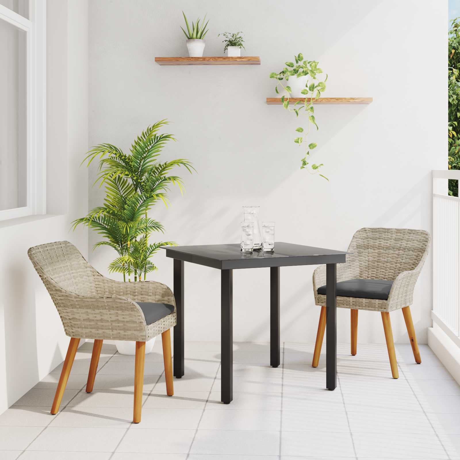 Have Spisebordssæt Med Pude 3 Dele Lysegrå Polyrattan - Hovedbillede