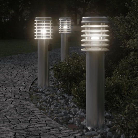 Udendørs Standerlampe Med Stikkontakt 60 Cm Rustfrit Stål Sølv - Hovedbillede