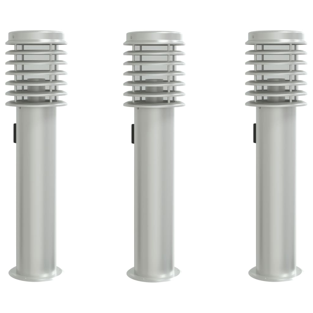 Udendørs Standerlamper 3stk Stikkontakt 60cm Rustfrit Stål Sølv - Billede 2