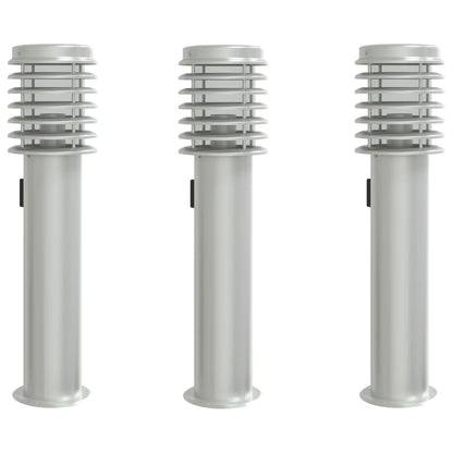 Udendørs Standerlamper 3stk Stikkontakt 60cm Rustfrit Stål Sølv - Billede 2