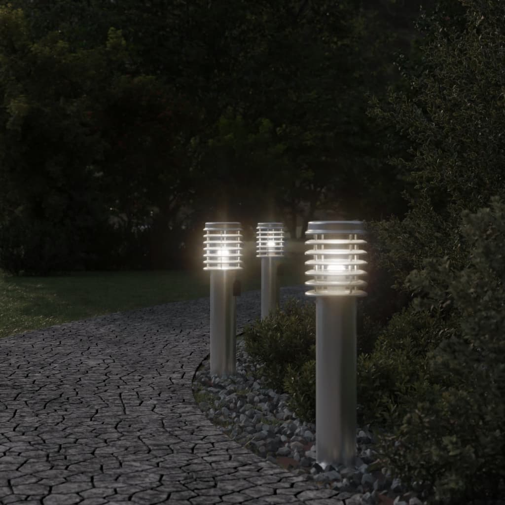 Udendørs Standerlamper 3stk Stikkontakt 60cm Rustfrit Stål Sølv - Billede 3