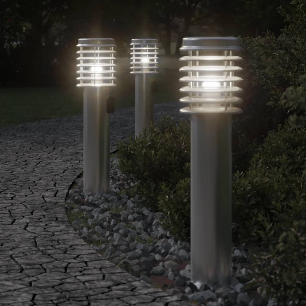 Udendørs Standerlamper 3stk Stikkontakt 60cm Rustfrit Stål Sølv - Hovedbillede