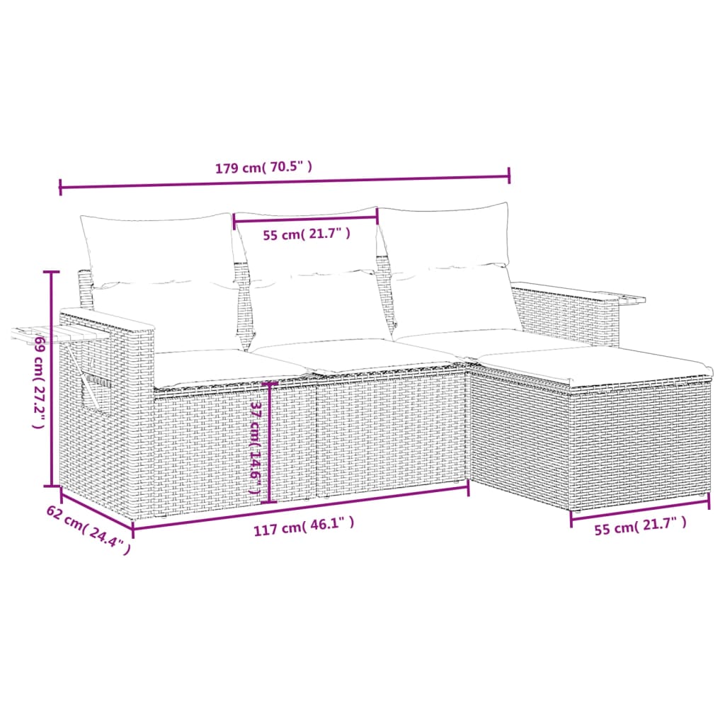 Sofasæt Til Haven 4 Dele Med Hynder Polyrattan - Billede 3