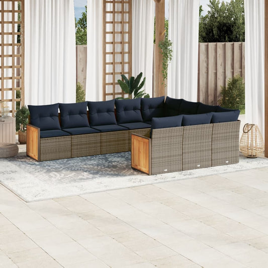 Sofasæt til Haven 10 Dele med Hynder Polyrattan Grå - hovedbillede