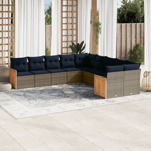 Sofasæt til Haven 10 Dele med Hynder Polyrattan Grå - hovedbillede