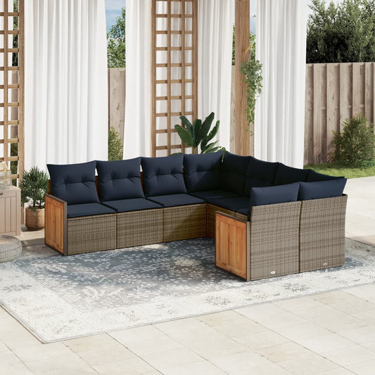 Sofasæt til Haven 8 Dele med Hynder Polyrattan Grå - hovedbillede