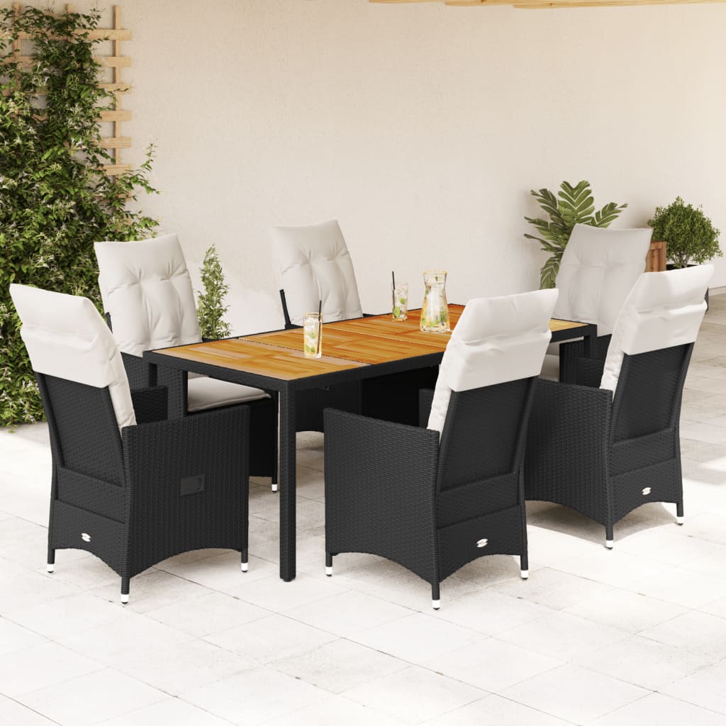 Spisebordssæt Til Haven 7 Dele Med Hynder Polyrattan Sort - Variant 3276685