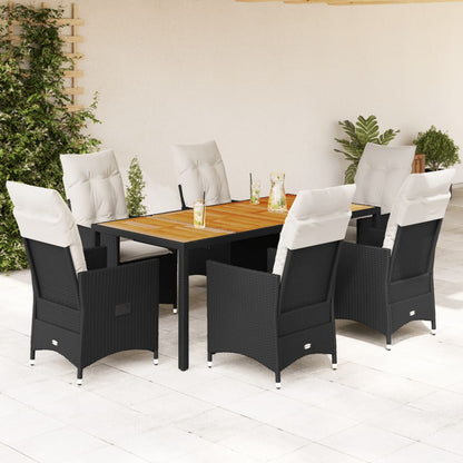 Spisebordssæt Til Haven 7 Dele Med Hynder Polyrattan Sort - Variant 3276685