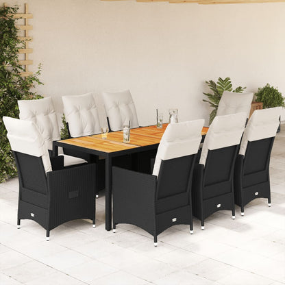 Spisebordssæt Til Haven 9 Dele Med Hynder Polyrattan Sort - Variant 3276687