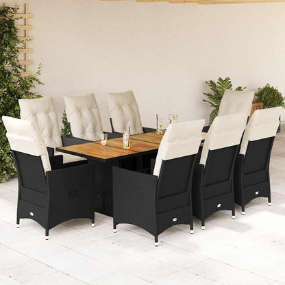 Spisebordssæt Til Haven 9 Dele Med Hynder Polyrattan Sort - Variant 3276689