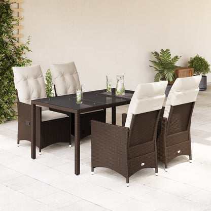 Spisebordssæt Til Haven 5 Dele Med Hynder Polyrattan Brun - Variant 3276770