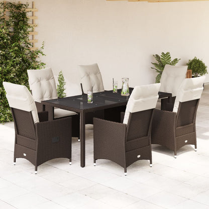 Spisebordssæt Til Haven 7 Dele Med Hynder Polyrattan Brun - Variant 3276773