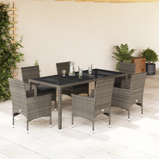 Spisebordssæt Til Haven 7Dele Med Hynder Polyrattan Og Glas