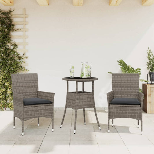 Spisebordssæt Til Haven 3Dele Med Hynder Polyrattan Og Glas