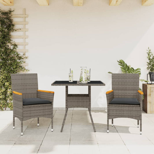 Spisebordssæt Til Haven 3Dele Med Hynder Polyrattan Og Glas