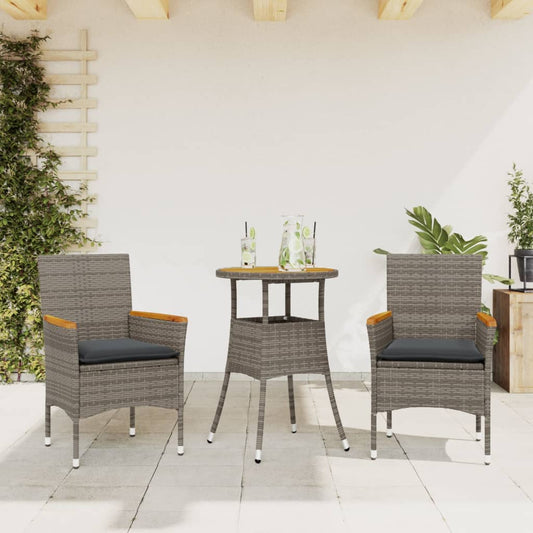 Spisebordssæt Til Haven 3 Dele Med Hynder Polyrattan Akacie