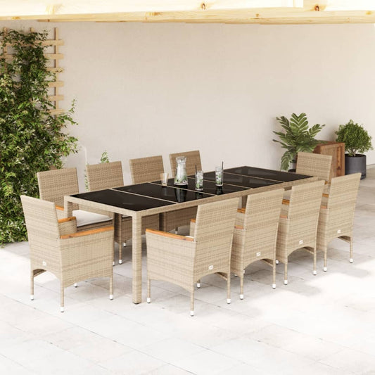 Spisebordssæt Til Haven 11 Dele Med Hynder Polyrattan Og Glas