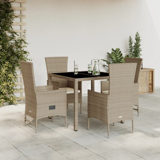 Spisebordssæt Til Haven 5 Dele Med Hynder Polyrattan Beige