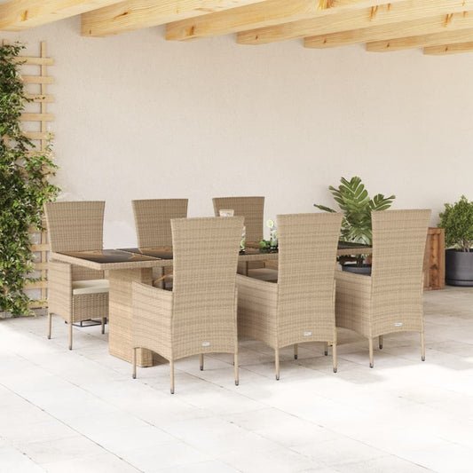 Spisebordssæt Til Haven 7 Dele Med Hynder Polyrattan Beige