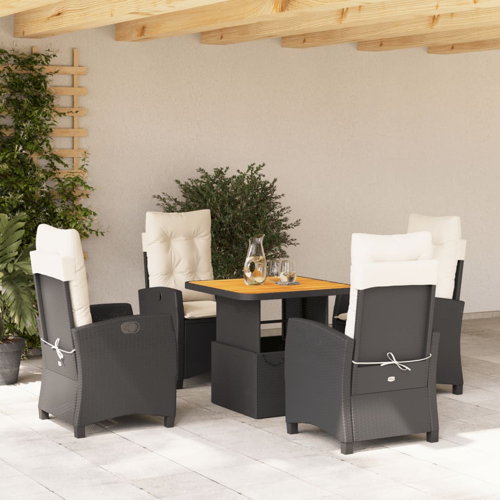 Spisebordssæt Til Haven 5 Dele Med Hynder Polyrattan Sort - Variant 3277374