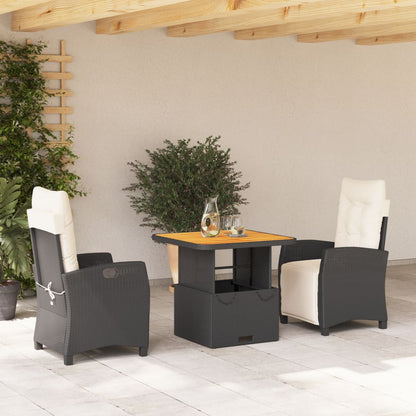 Spisebordssæt Til Haven 3 Dele Med Hynder Polyrattan Sort - Variant 3277375
