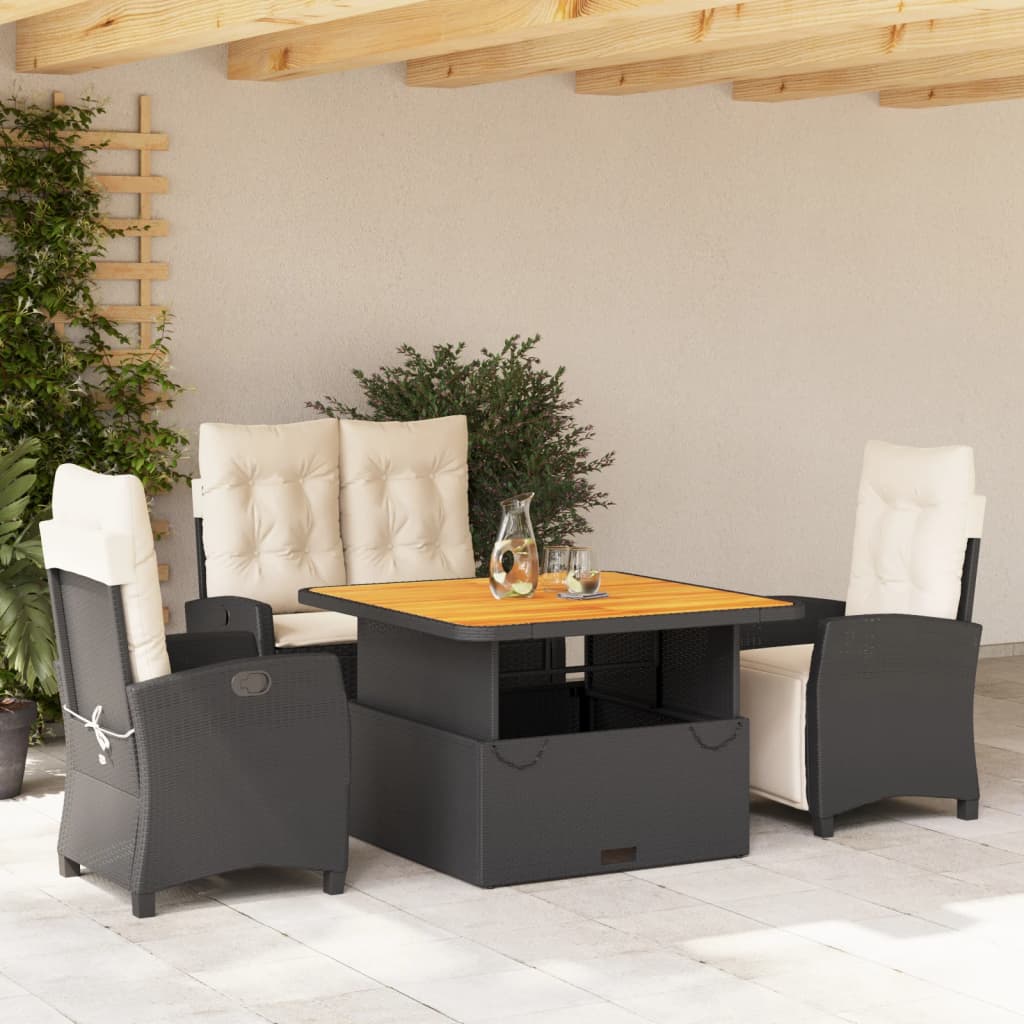 Spisebordssæt Til Haven 4 Dele Med Hynder Polyrattan Sort - Variant 3277381