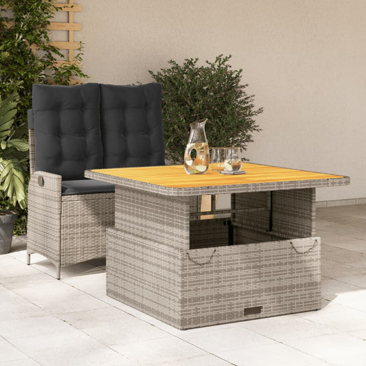 Spisebordssæt Til Haven 2 Dele Med Hynder Polyrattan Grå