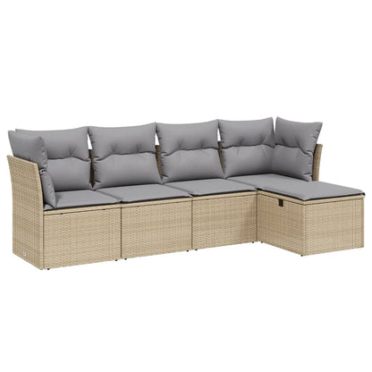 Havesofasæt 5 Dele Med Hynder Polyrattan Beige - Billede 2