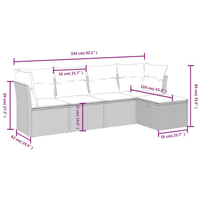 Havesofasæt 5 Dele Med Hynder Polyrattan Beige - Billede 4