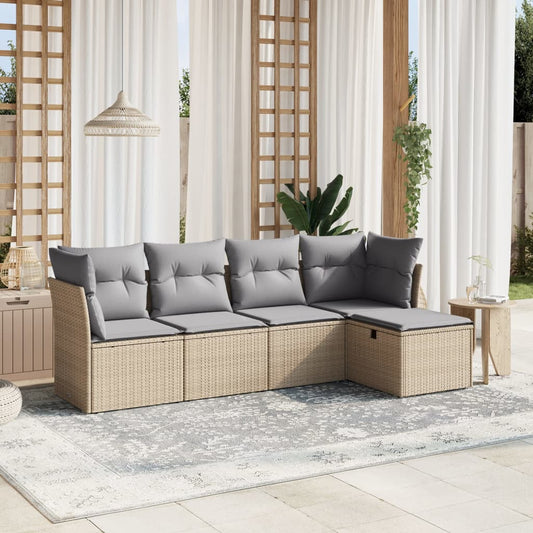 Havesofasæt 5 Dele Med Hynder Polyrattan Beige - Hovedbillede