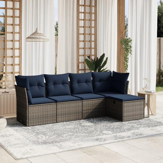 Sofasæt til Haven 5 Dele med Hynder Polyrattan Grå - hovedbillede