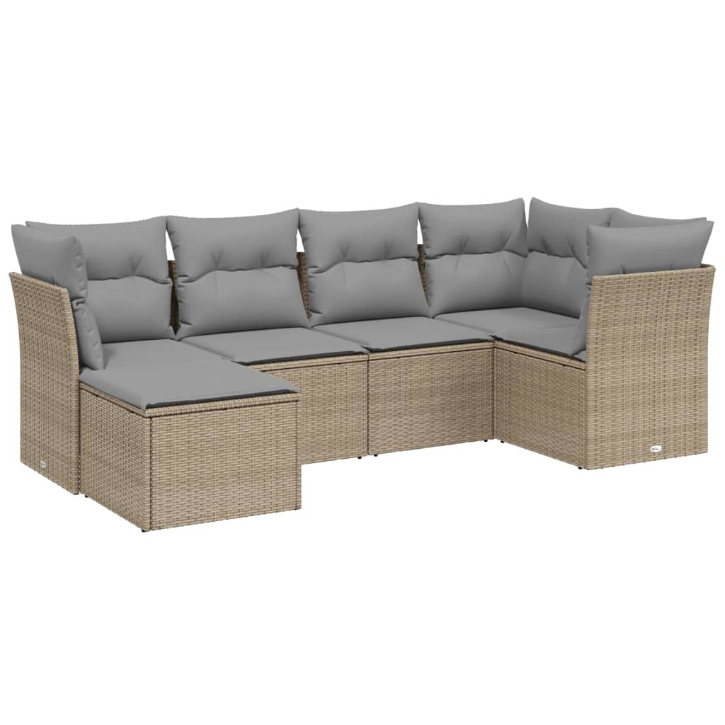 Havesofasæt 6 Dele Med Hynder Polyrattan Beige - Billede 2