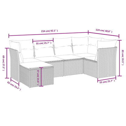 Havesofasæt 6 Dele Med Hynder Polyrattan Beige - Billede 4