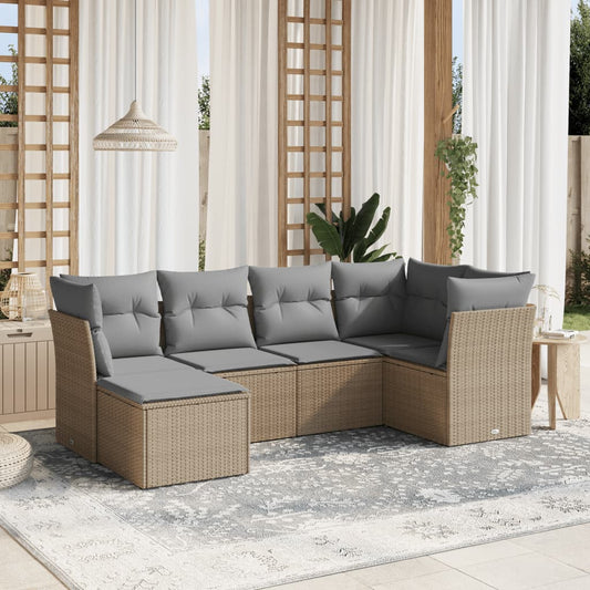 Havesofasæt 6 Dele Med Hynder Polyrattan Beige - Hovedbillede