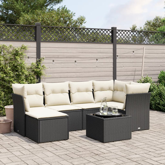 Sofasæt Til Haven 7 Dele Med Hynder Polyrattan Sort