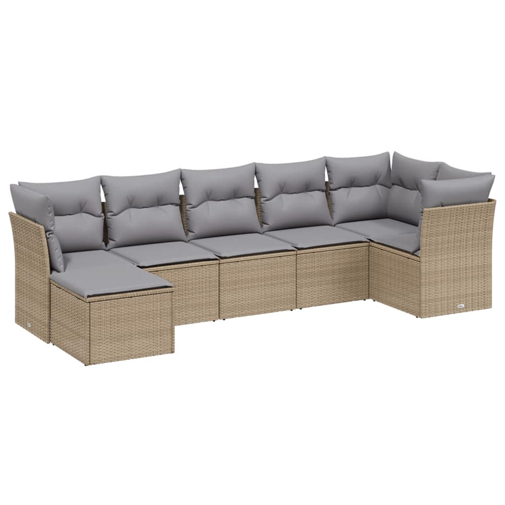 Havesofasæt 7 Dele Med Hynder Polyrattan Beige - Billede 2