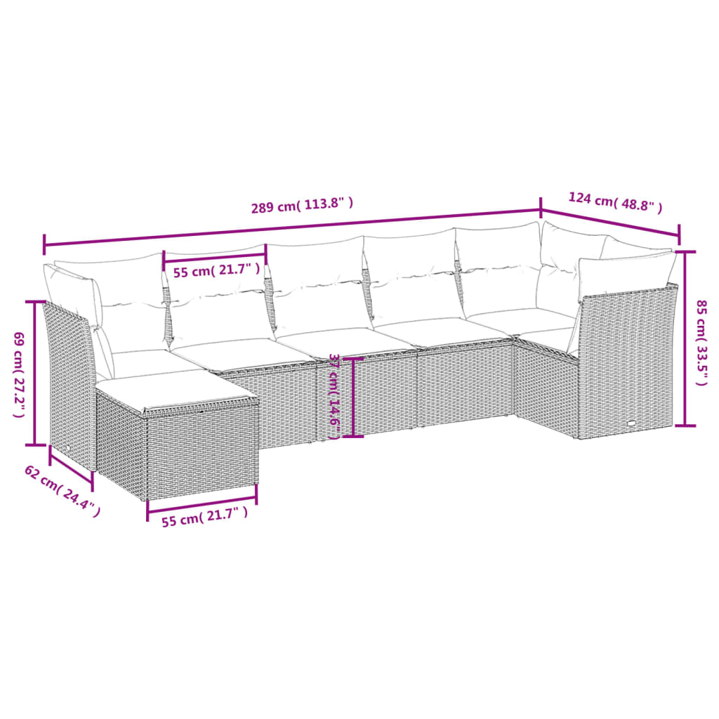 Havesofasæt 7 Dele Med Hynder Polyrattan Beige - Billede 4